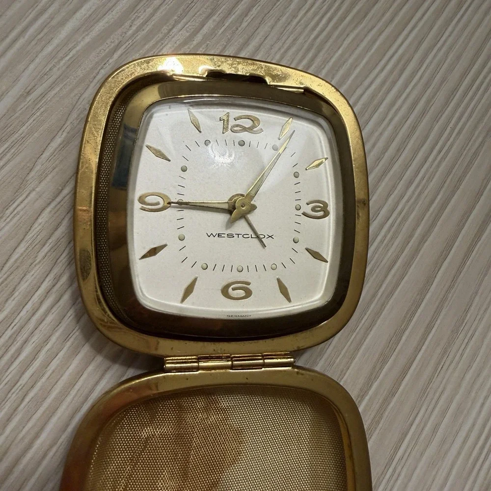 Westcox Genuine Tan Cowhide Travel‎ Alarm Clock Mid Century Wind Up Case Vintage